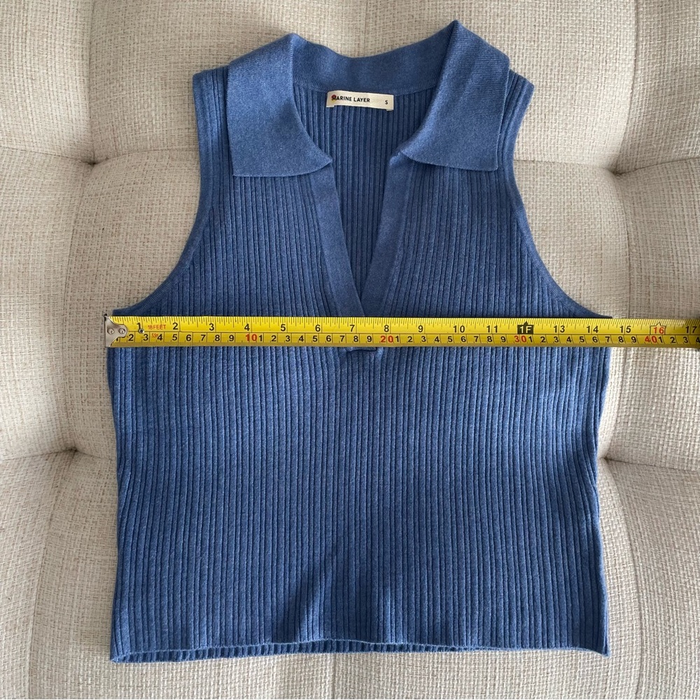 Marine Layer Amelia Rib Polo Coronet Blue Preppy Quiet Luxury Coastal Chic - Picture 8 of 9